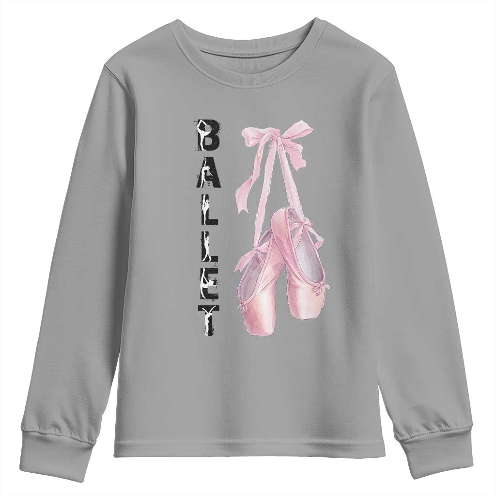 Ballerina Pointe Shoes Youth Sweatshirt Gift For Cute Ballet Girl - Wonder Print Shop