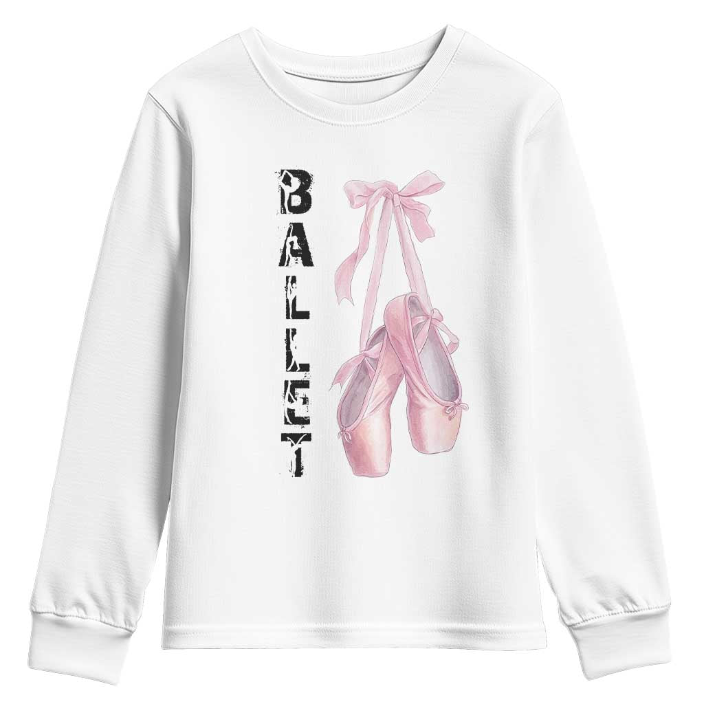 Ballerina Pointe Shoes Youth Sweatshirt Gift For Cute Ballet Girl - Wonder Print Shop