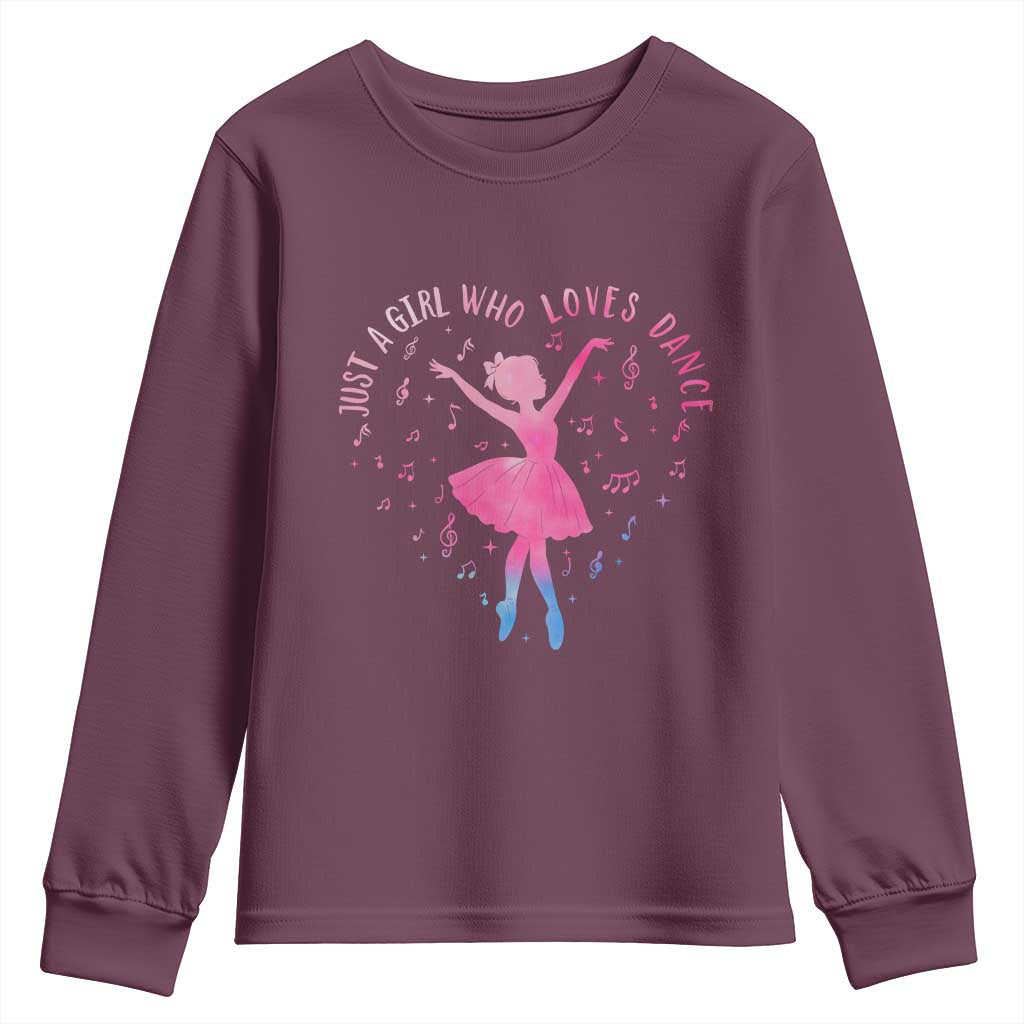 Just A Girl Who Loves Dance Youth Sweatshirt Gift For Cute Ballet Girl - Wonder Print Shop