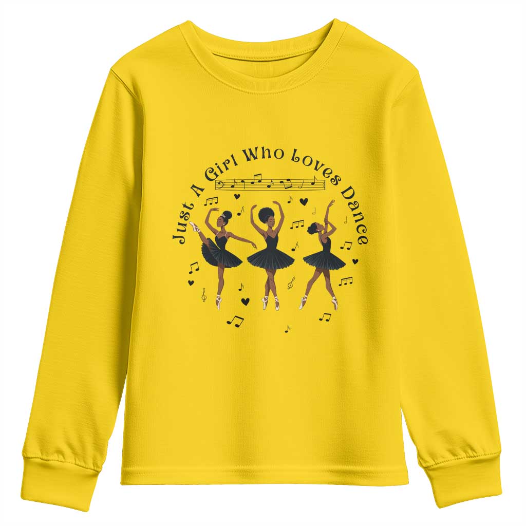 African American Ballet Dancer Youth Sweatshirt Just A Girl Who Loves Dance - Wonder Print Shop