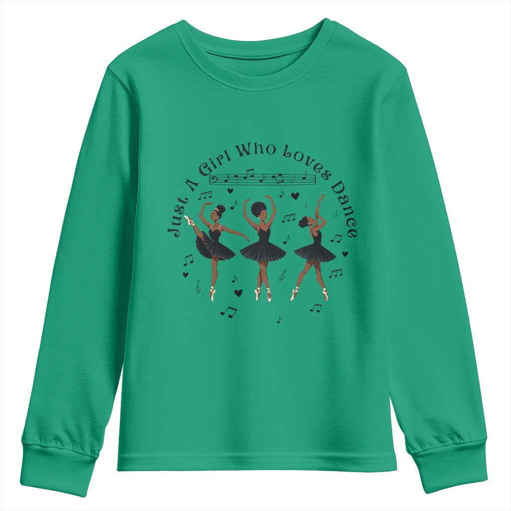 African American Ballet Dancer Youth Sweatshirt Just A Girl Who Loves Dance - Wonder Print Shop