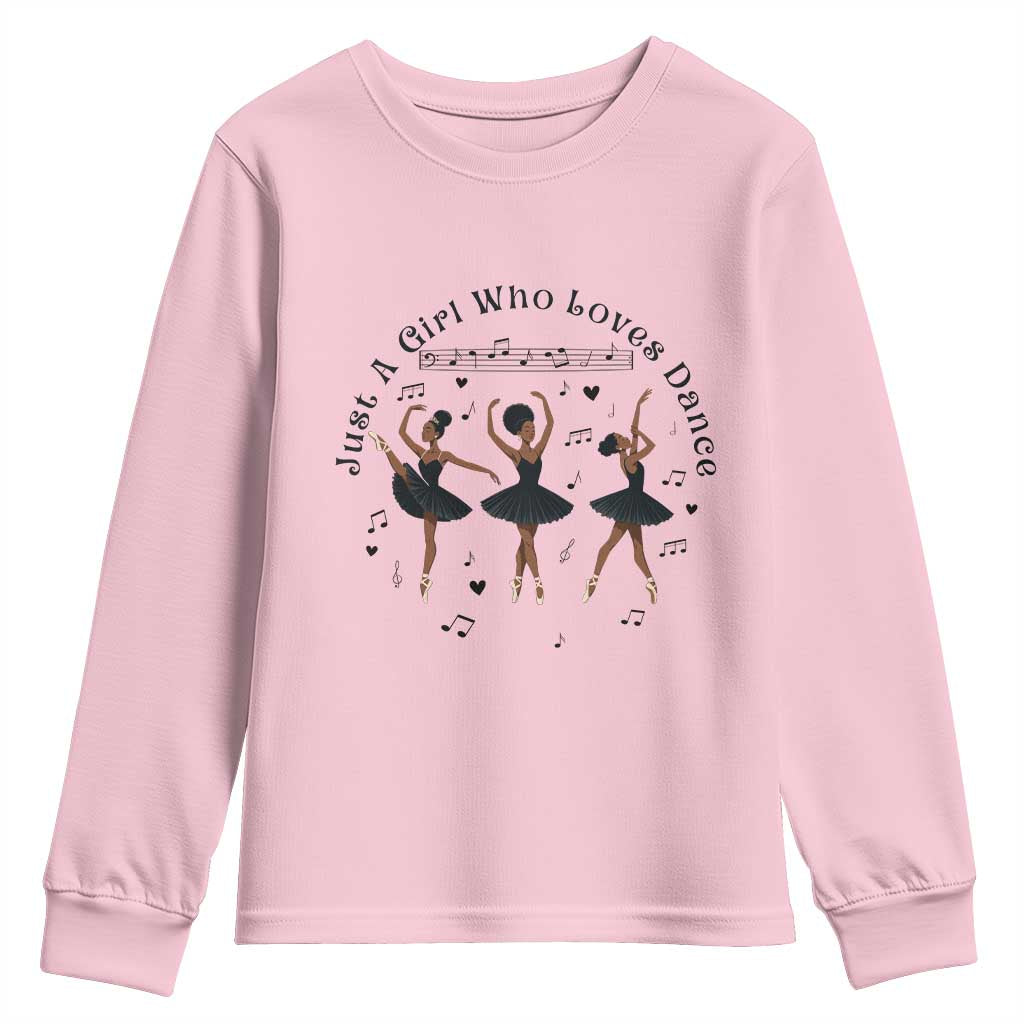 African American Ballet Dancer Youth Sweatshirt Just A Girl Who Loves Dance - Wonder Print Shop