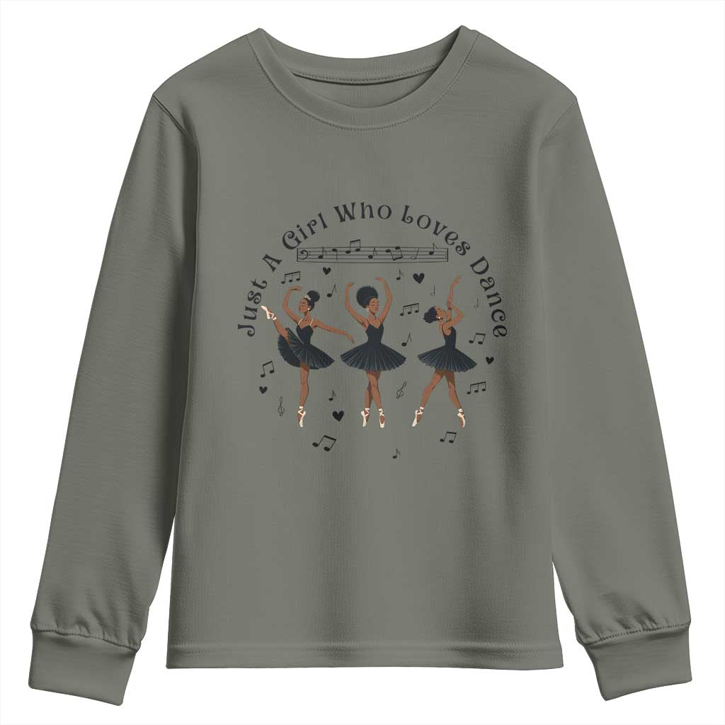 African American Ballet Dancer Youth Sweatshirt Just A Girl Who Loves Dance - Wonder Print Shop