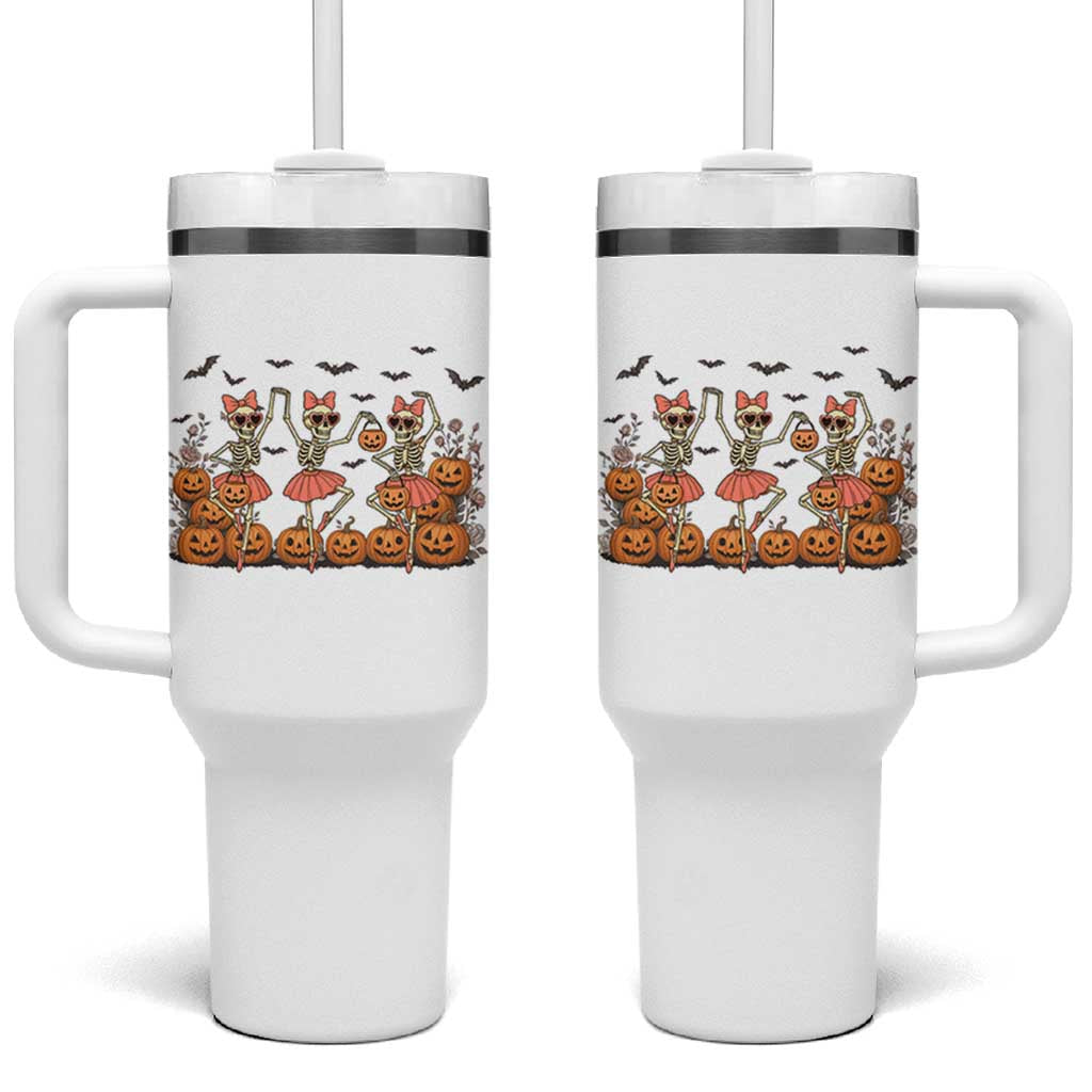 Funny Halloween Skeleton Dance Tumbler With Handle Gift For Ballet Lover