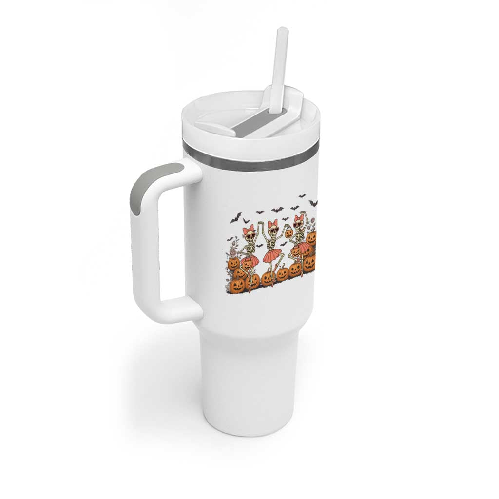 Funny Halloween Skeleton Dance Tumbler With Handle Gift For Ballet Lover