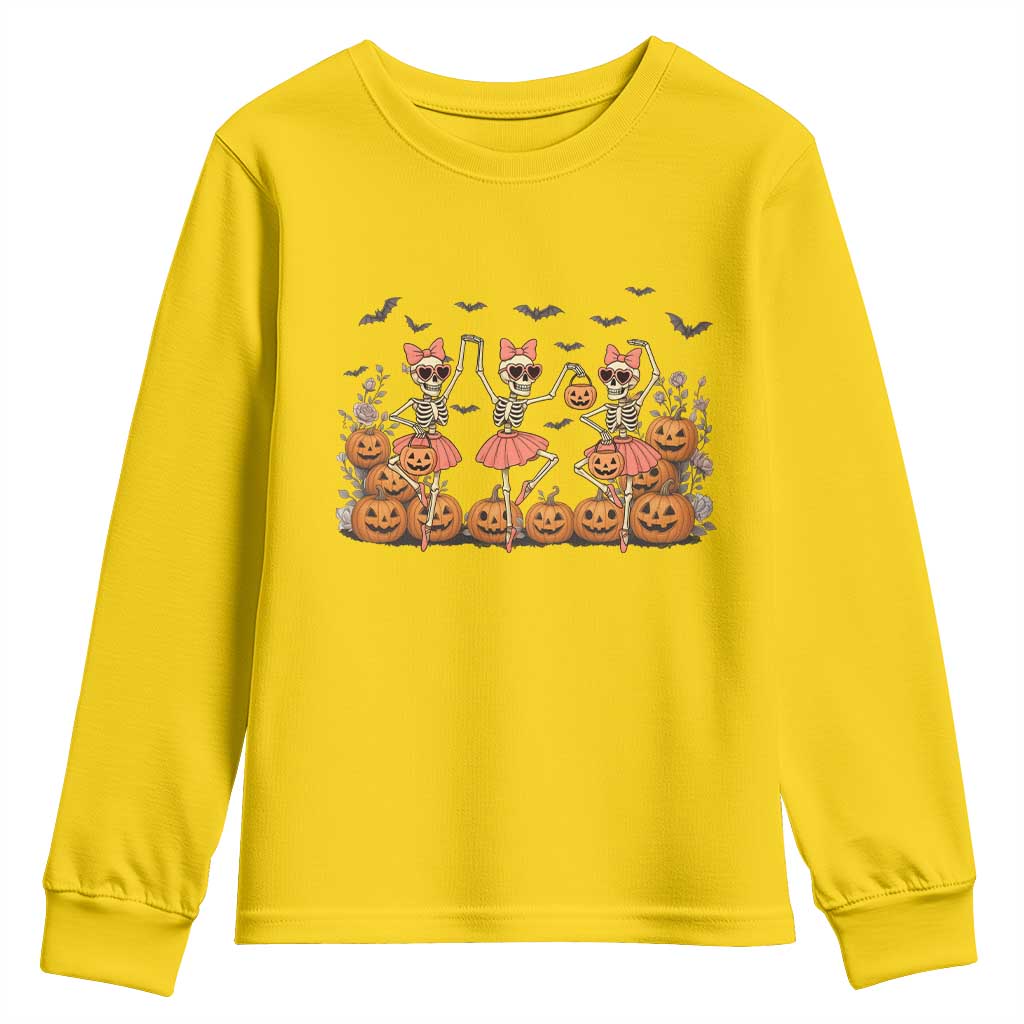 Funny Halloween Skeleton Dance Youth Sweatshirt Gift For Ballet Lover - Wonder Print Shop