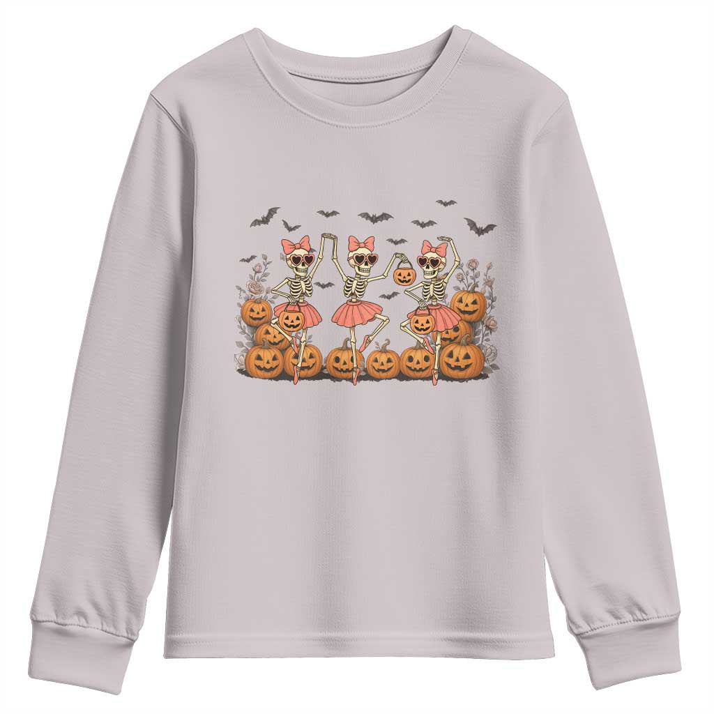 Funny Halloween Skeleton Dance Youth Sweatshirt Gift For Ballet Lover - Wonder Print Shop