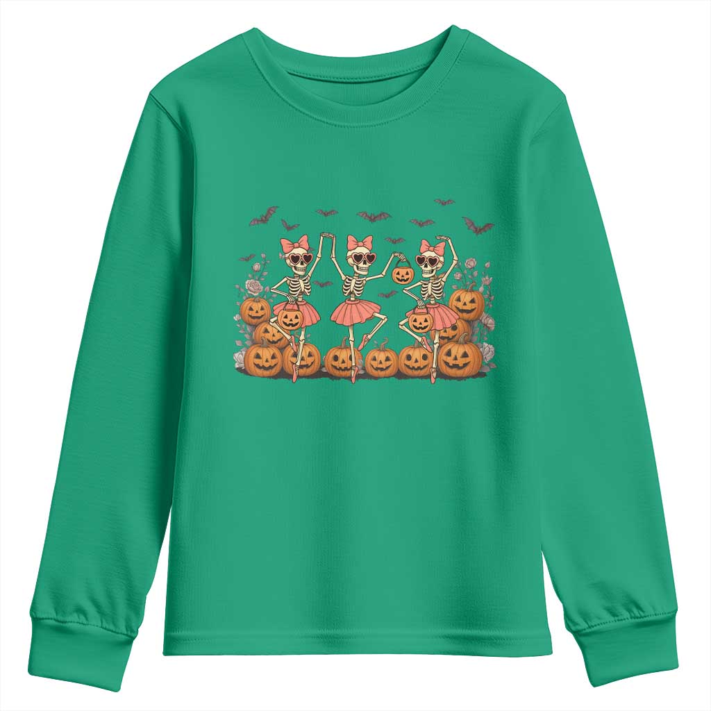 Funny Halloween Skeleton Dance Youth Sweatshirt Gift For Ballet Lover - Wonder Print Shop