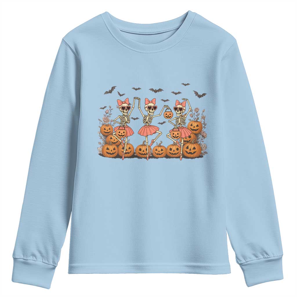 Funny Halloween Skeleton Dance Youth Sweatshirt Gift For Ballet Lover - Wonder Print Shop