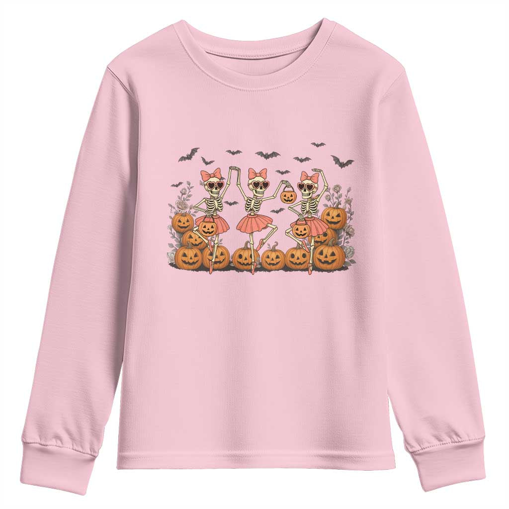 Funny Halloween Skeleton Dance Youth Sweatshirt Gift For Ballet Lover - Wonder Print Shop