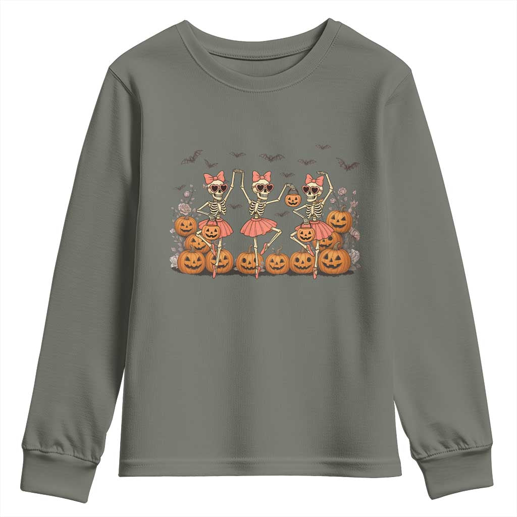 Funny Halloween Skeleton Dance Youth Sweatshirt Gift For Ballet Lover - Wonder Print Shop