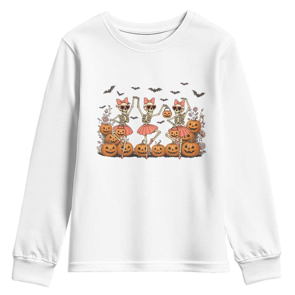Funny Halloween Skeleton Dance Youth Sweatshirt Gift For Ballet Lover - Wonder Print Shop
