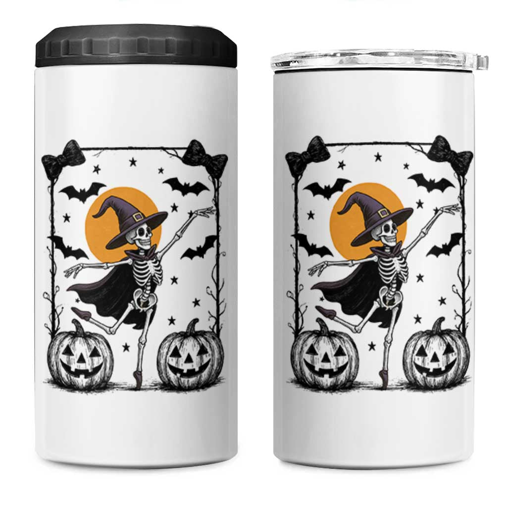 Funny Skeleton Witches Dance Ballet 4 in 1 Can Cooler Tumbler Halloween Gift