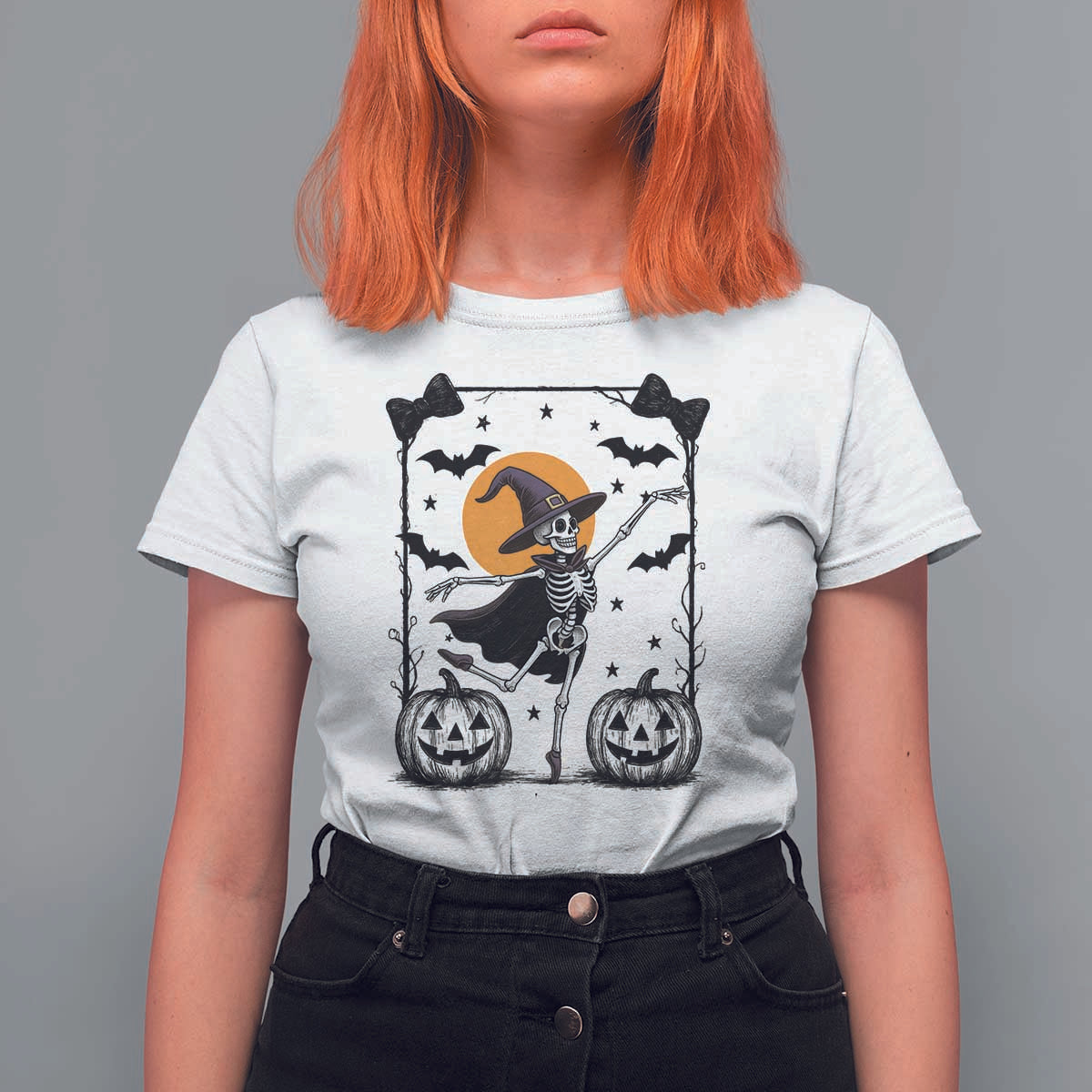 Funny Skeleton Witches Dance Ballet T Shirt For Women Halloween Gift - Wonder Print Shop