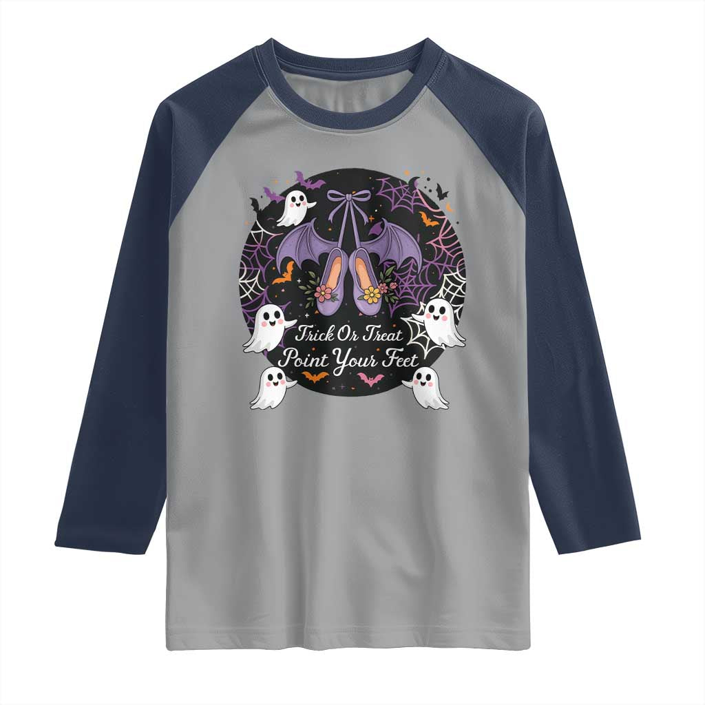Trick Or Treat Point Your Feet Raglan Shirt Funny Halloween Ballet Gift - Wonder Print Shop