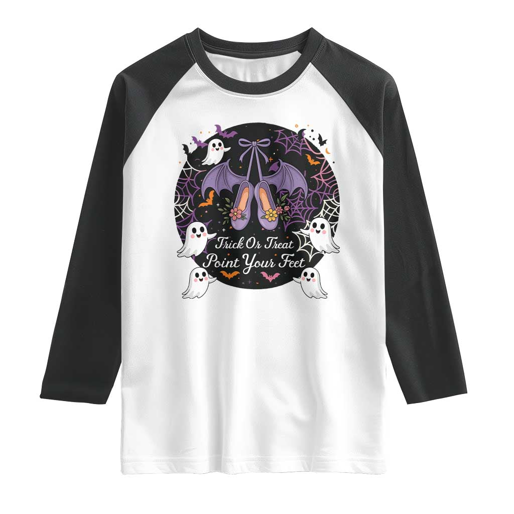 Trick Or Treat Point Your Feet Raglan Shirt Funny Halloween Ballet Gift - Wonder Print Shop