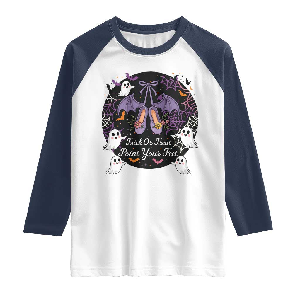 Trick Or Treat Point Your Feet Raglan Shirt Funny Halloween Ballet Gift - Wonder Print Shop