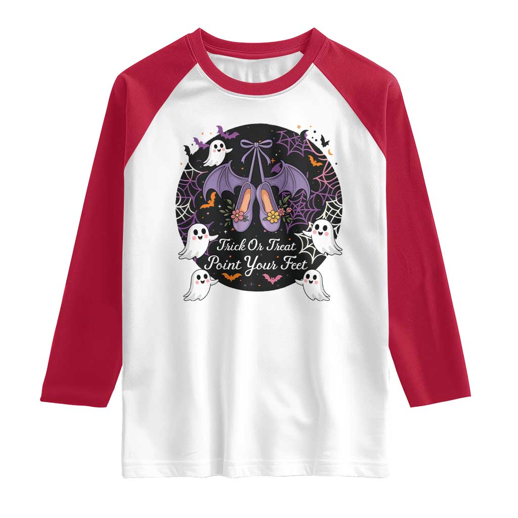 Trick Or Treat Point Your Feet Raglan Shirt Funny Halloween Ballet Gift - Wonder Print Shop