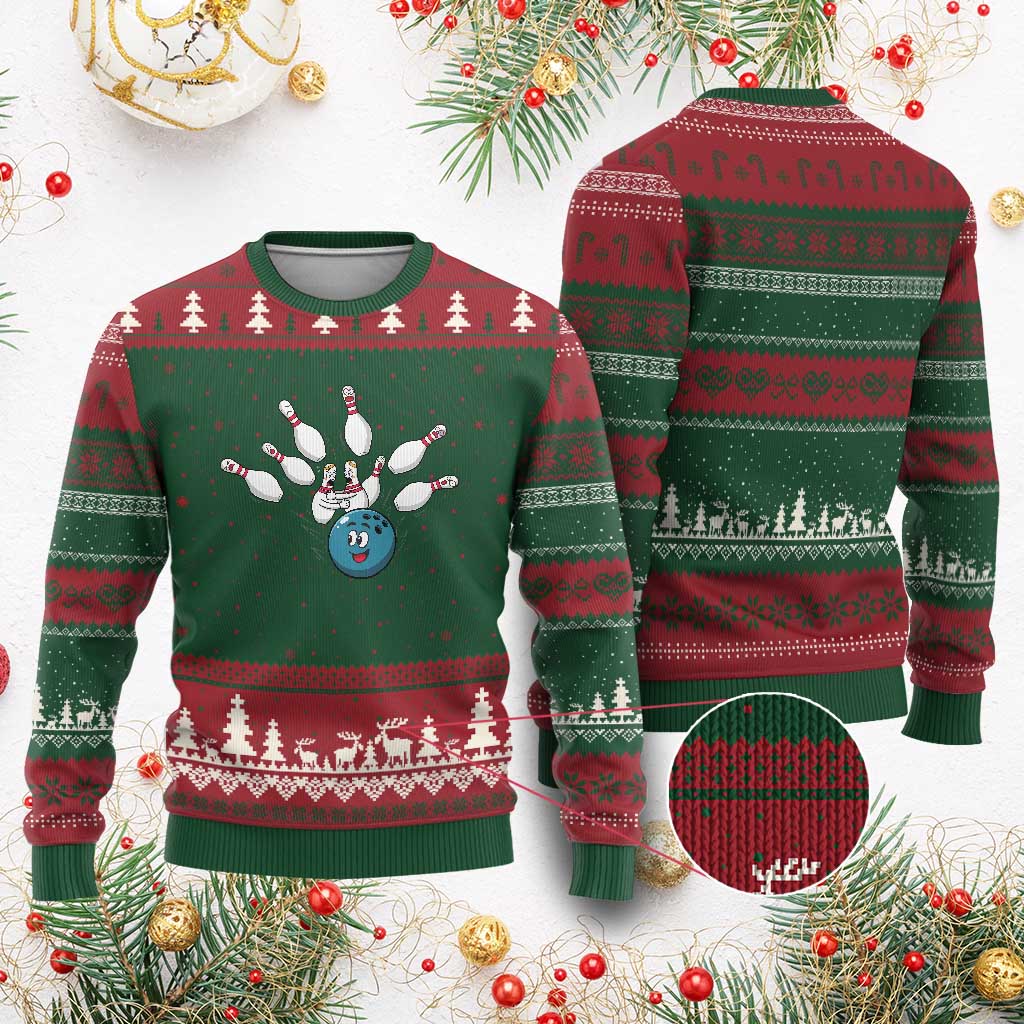 Funny Sport Bowler Gift Ugly Christmas Sweater Bowling Ball Chasing Pins - Wonder Print Shop