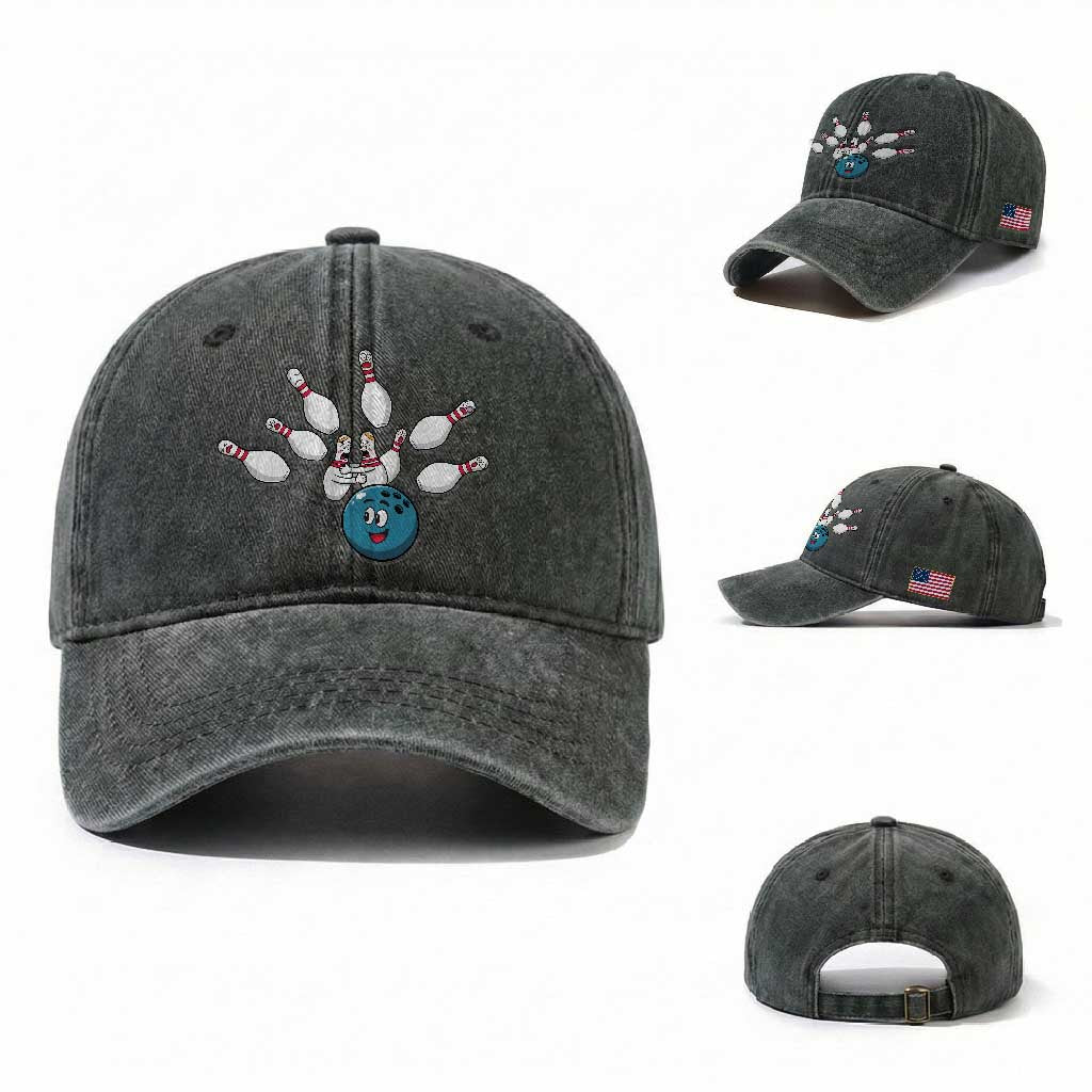 Funny Sport Bowler Gift Washed Cotton Baseball Cap Bowling Ball Chasing Pins