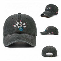 Funny Sport Bowler Gift Washed Cotton Baseball Cap Bowling Ball Chasing Pins