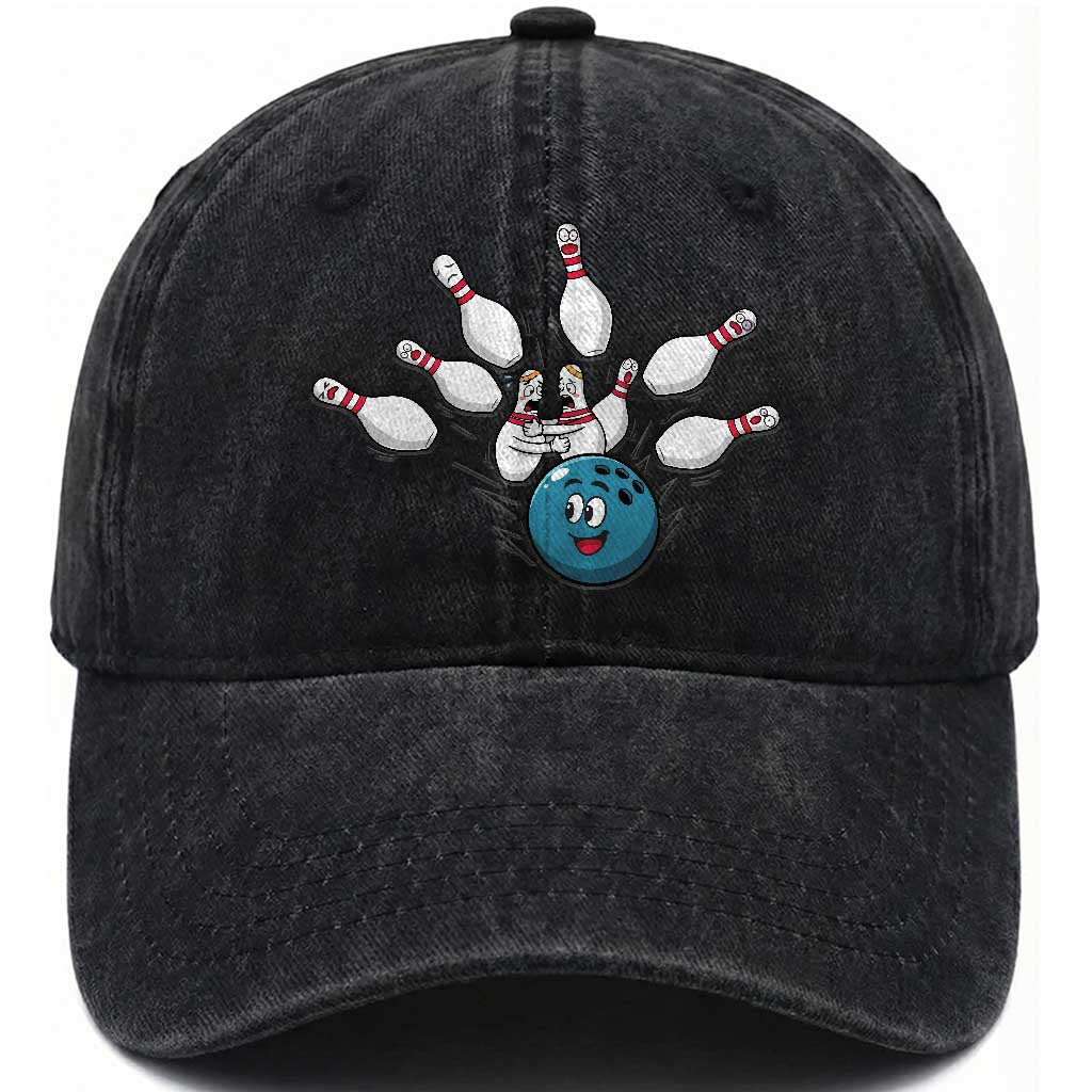 Funny Sport Bowler Gift Washed Cotton Baseball Cap Bowling Ball Chasing Pins