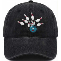 Funny Sport Bowler Gift Washed Cotton Baseball Cap Bowling Ball Chasing Pins