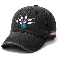 Funny Sport Bowler Gift Washed Cotton Baseball Cap Bowling Ball Chasing Pins