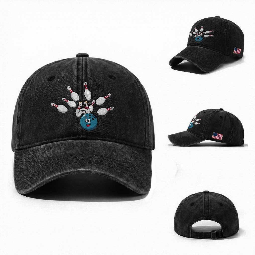 Funny Sport Bowler Gift Washed Cotton Baseball Cap Bowling Ball Chasing Pins