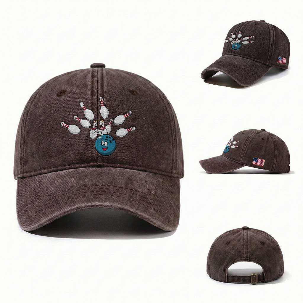 Funny Sport Bowler Gift Washed Cotton Baseball Cap Bowling Ball Chasing Pins
