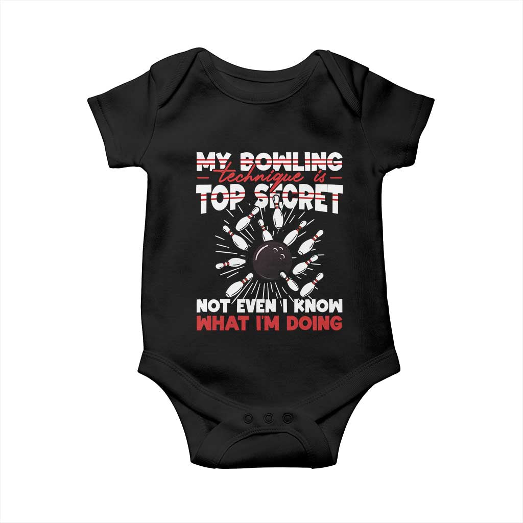 My Bowling Technique Is Top Secret Baby Onesie Funny Bowler Gift - Wonder Print Shop