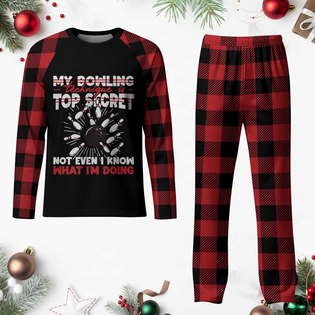 My Bowling Technique Is Top Secret Plaid Pajama Set Funny Bowler Gift - Wonder Print Shop