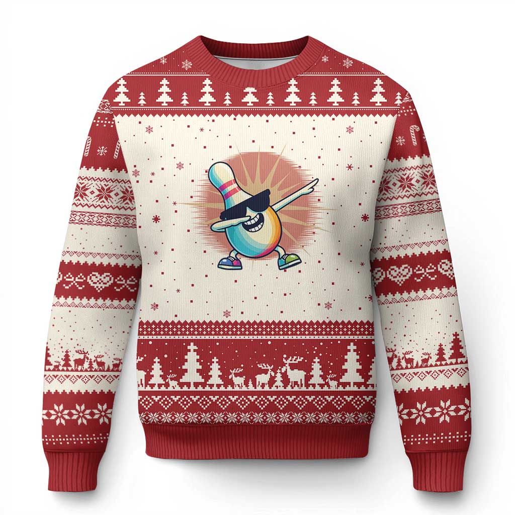 Dabbing Bowling Pin Ugly Christmas Sweater Funny Player Gift - Wonder Print Shop
