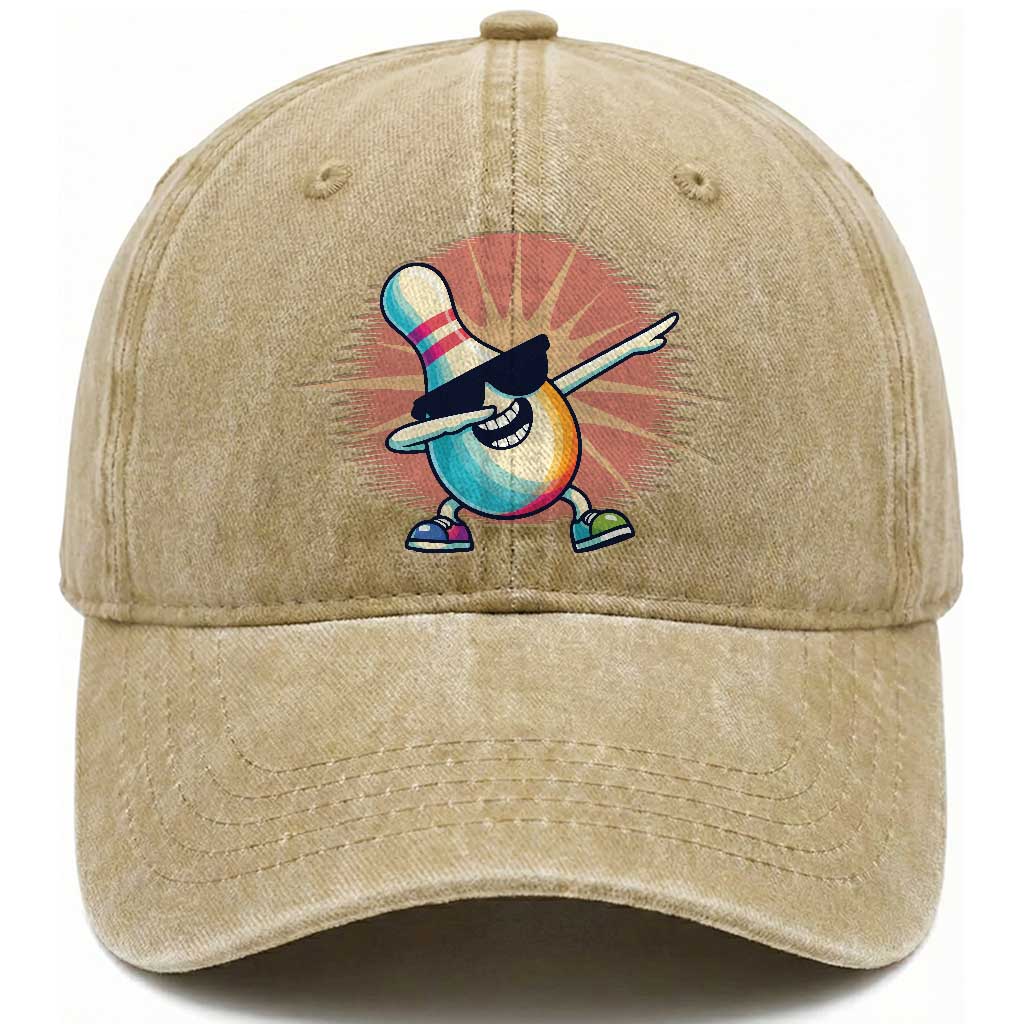 Dabbing Bowling Pin Washed Cotton Baseball Cap Funny Player Gift