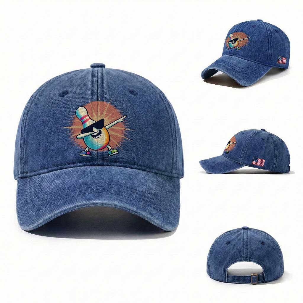 Dabbing Bowling Pin Washed Cotton Baseball Cap Funny Player Gift