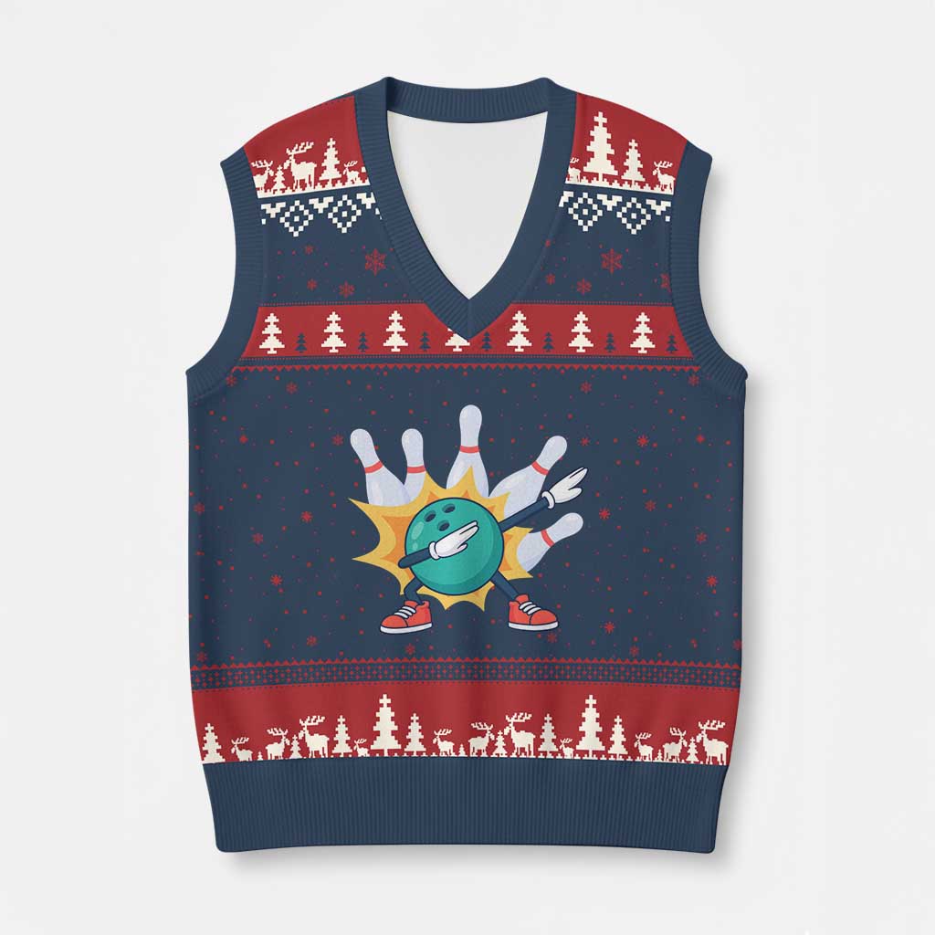 Funny Bowling Ball Dab V-Neck Knit Sweater Vest Sports Lover Gift - Wonder Print Shop