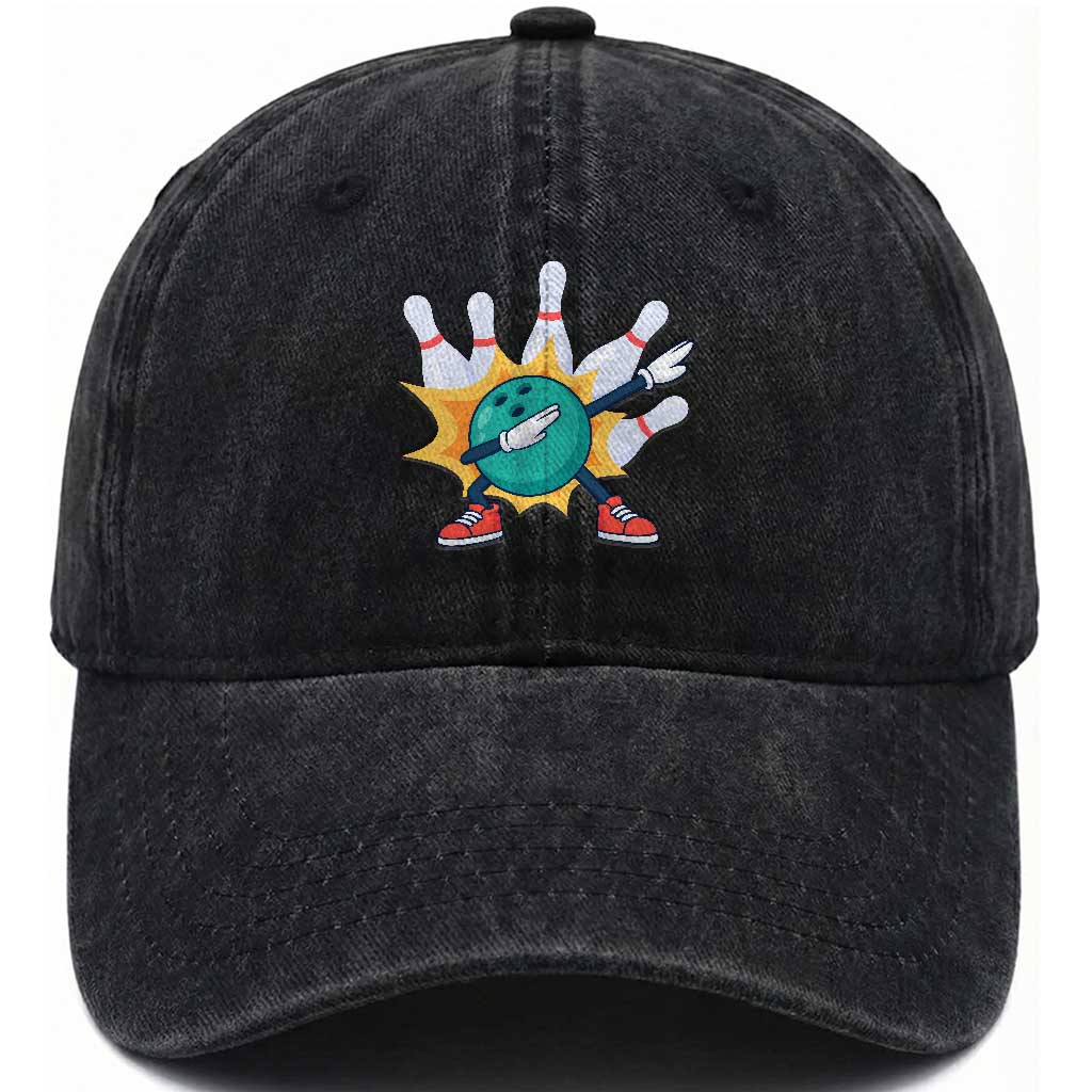 Funny Bowling Ball Dab Washed Cotton Baseball Cap Sports Lover Gift