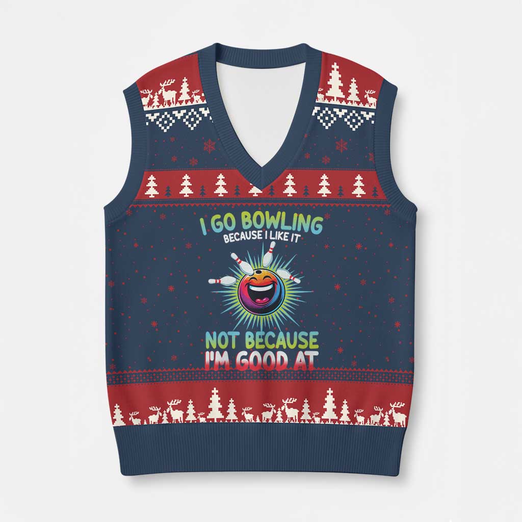 Bowling Humor Gift V-Neck Knit Sweater Vest I Go Bowling Because I Like It - Wonder Print Shop