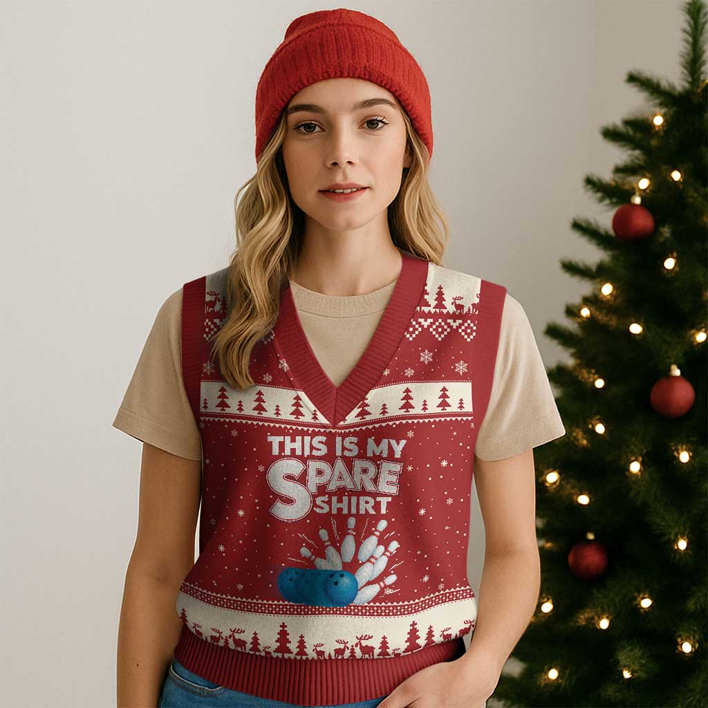 This Is My Spare Shirt V-Neck Knit Sweater Vest Bowling Pun Gift - Wonder Print Shop