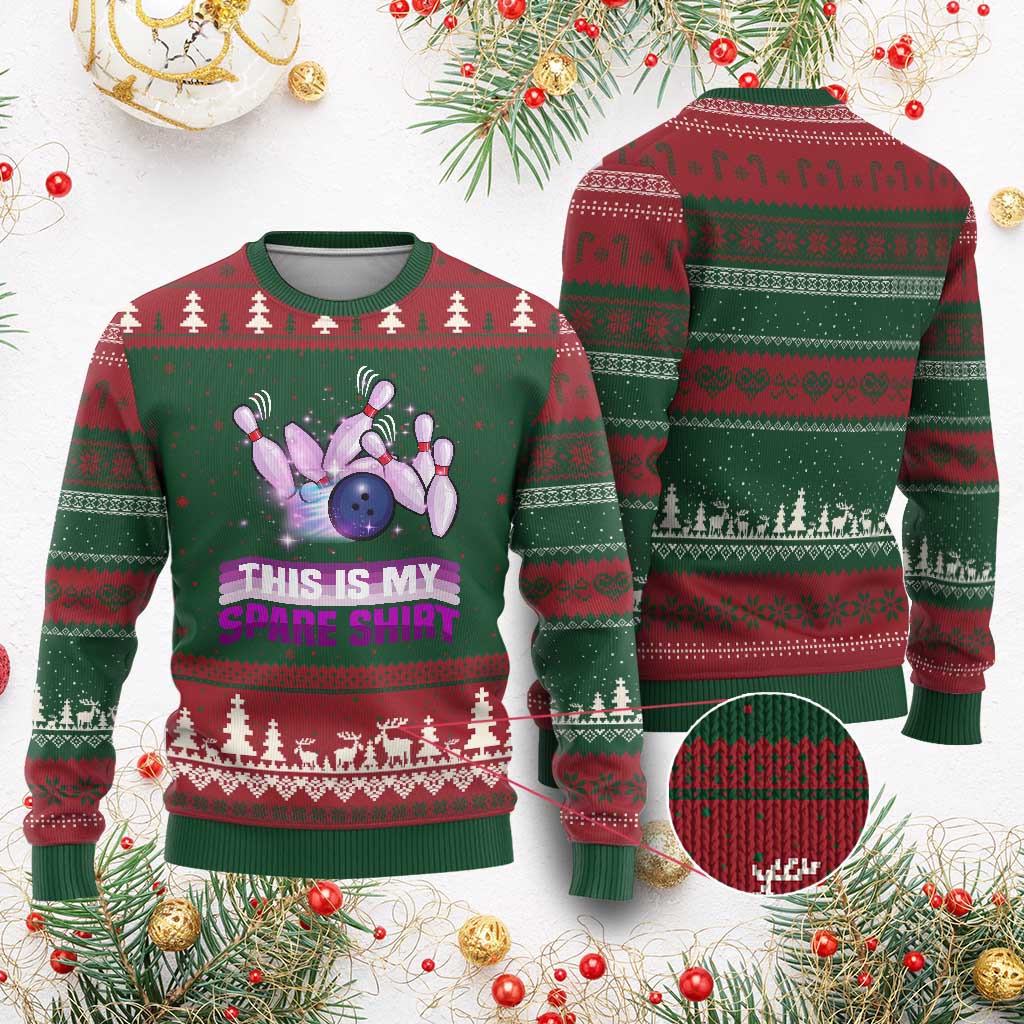 Funny Bowling Lover Ugly Christmas Sweater This Is My Spare Shirt Quote - Wonder Print Shop