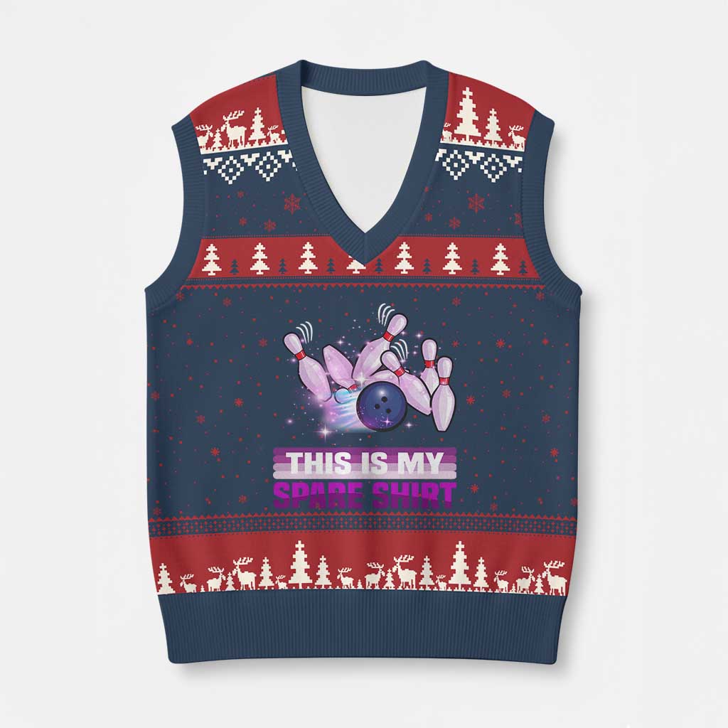 Funny Bowling Lover V-Neck Knit Sweater Vest This Is My Spare Shirt Quote - Wonder Print Shop
