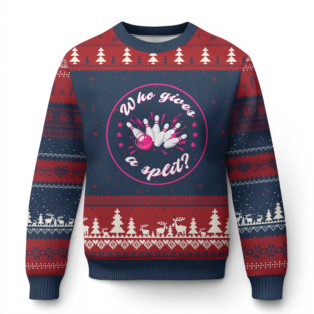 Funny Bowling Quote Ugly Christmas Sweater Who Gives A Split For Women - Wonder Print Shop
