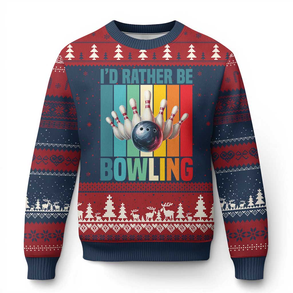Funny Bowling Quote Ugly Christmas Sweater Id Rather Be Bowling Gift - Wonder Print Shop