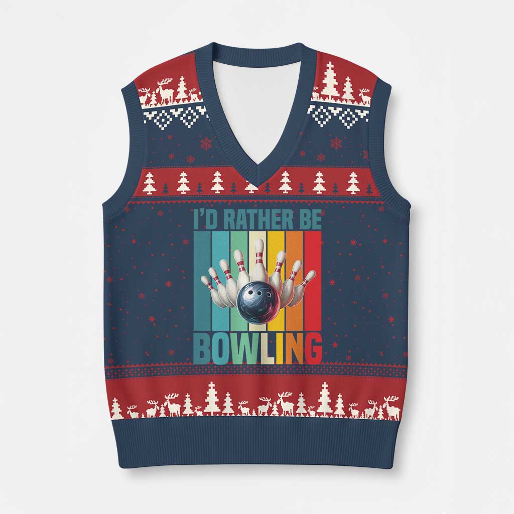 Funny Bowling Quote V-Neck Knit Sweater Vest Id Rather Be Bowling Gift - Wonder Print Shop