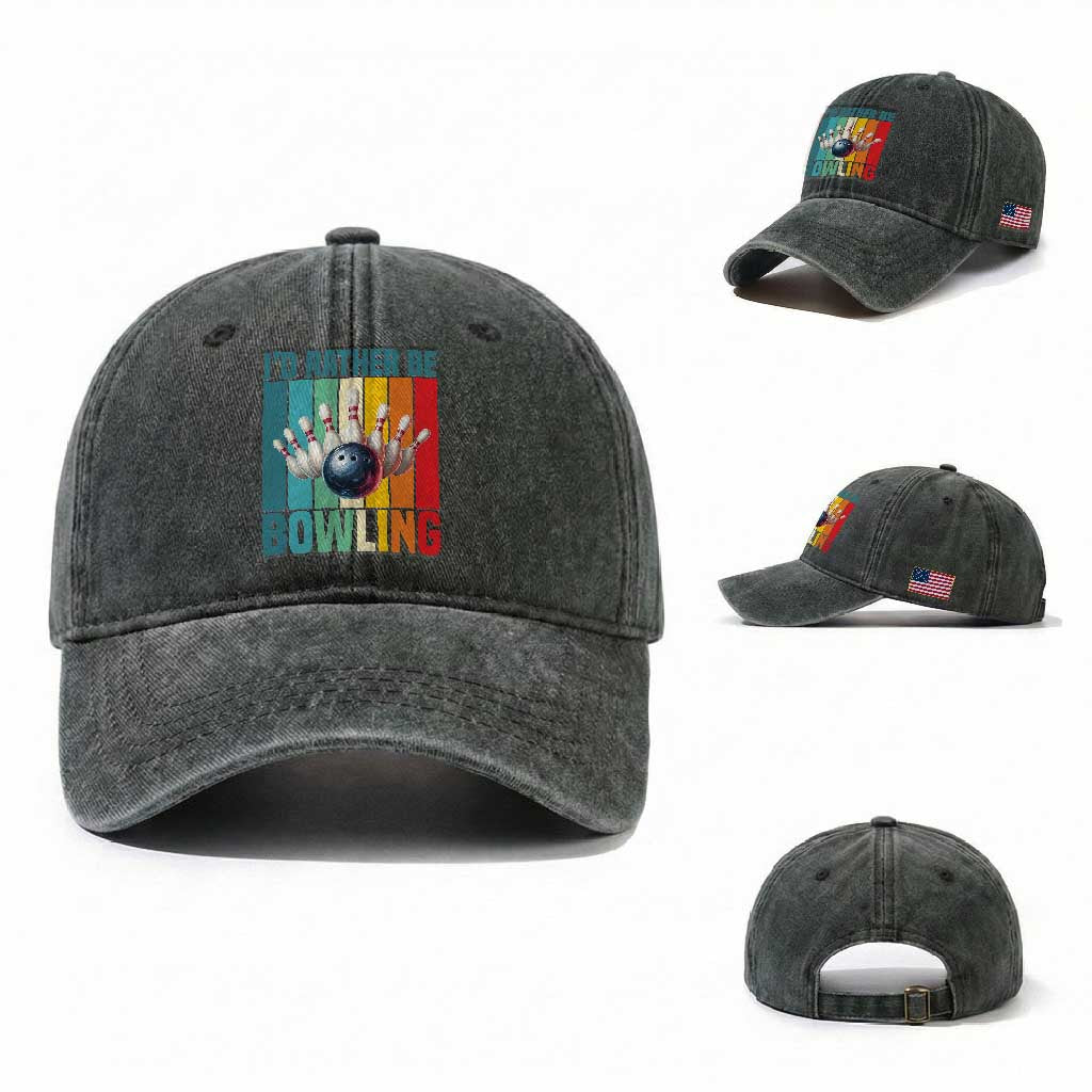 Funny Bowling Quote Washed Cotton Baseball Cap Id Rather Be Bowling Gift