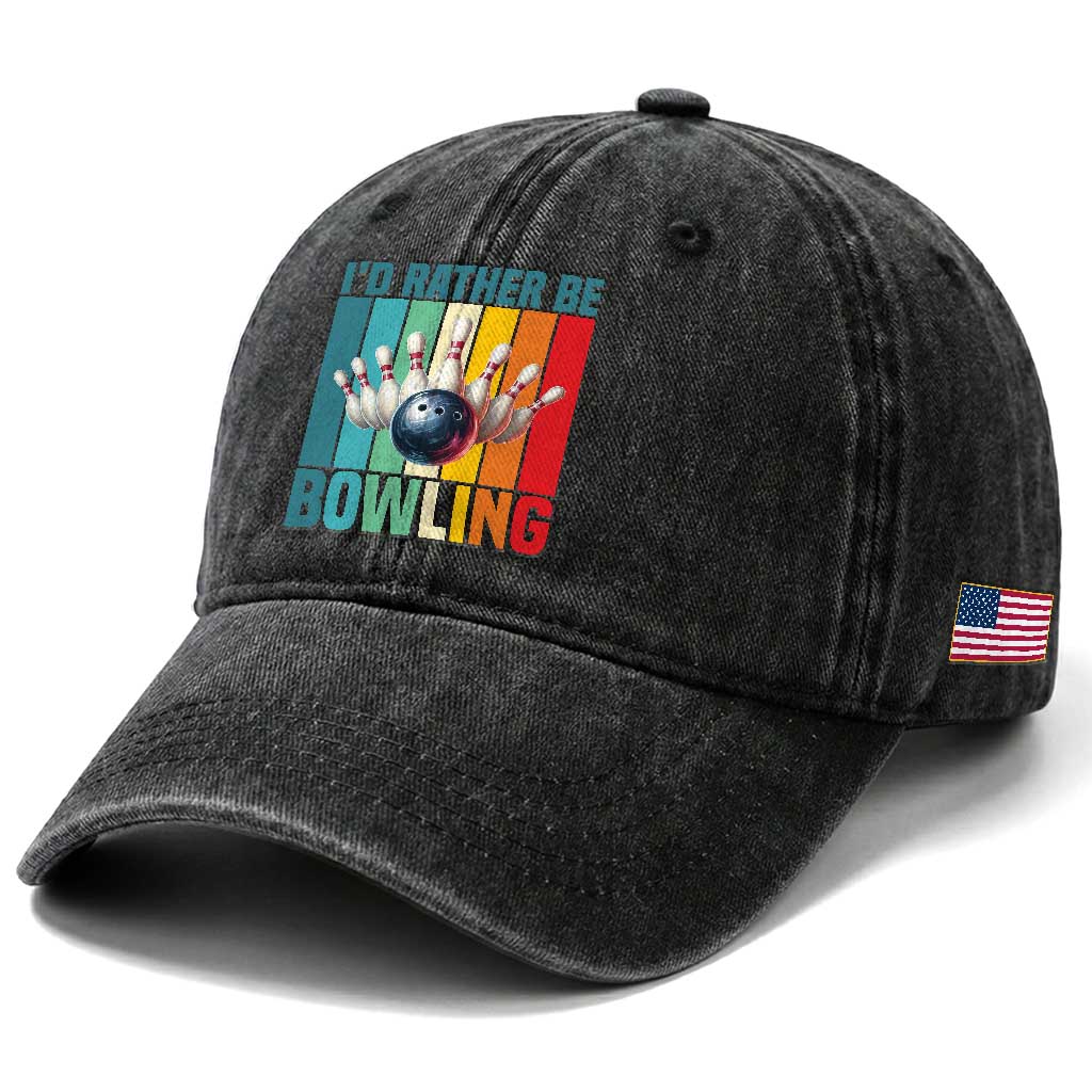Funny Bowling Quote Washed Cotton Baseball Cap Id Rather Be Bowling Gift