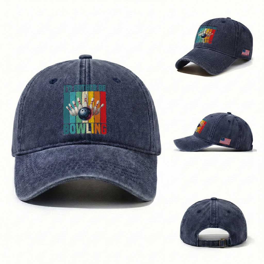 Funny Bowling Quote Washed Cotton Baseball Cap Id Rather Be Bowling Gift