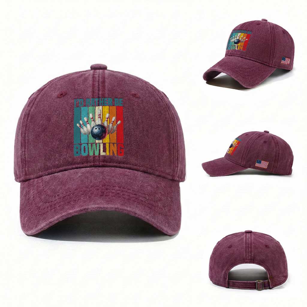 Funny Bowling Quote Washed Cotton Baseball Cap Id Rather Be Bowling Gift