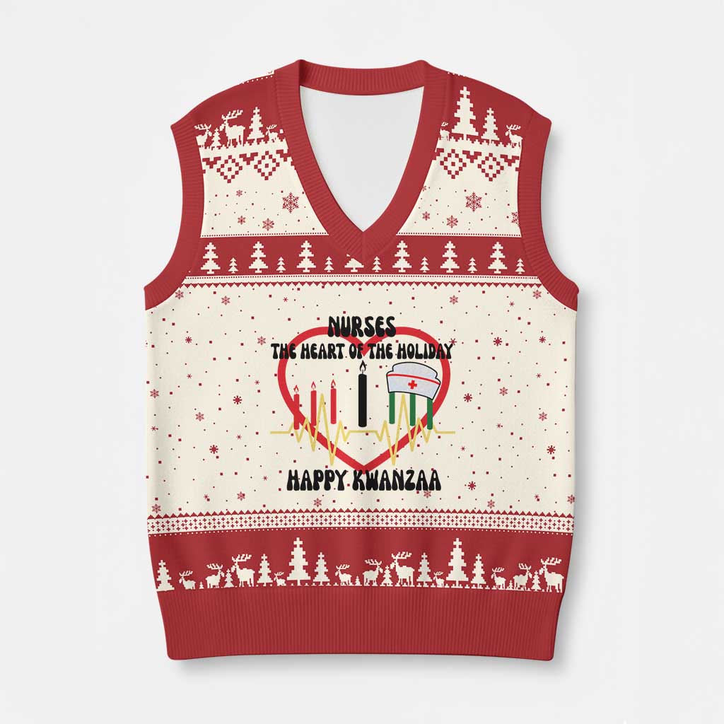 Nurse The Heart Of The Holiday V-Neck Knit Sweater Vest Happy Kwanzaa Medical Gift - Wonder Print Shop