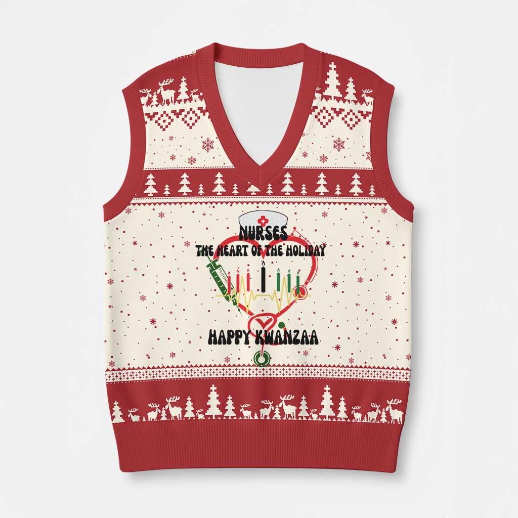 Nurses The Heart Of The Holiday V-Neck Knit Sweater Vest Kwanzaa Celebration Gift - Wonder Print Shop